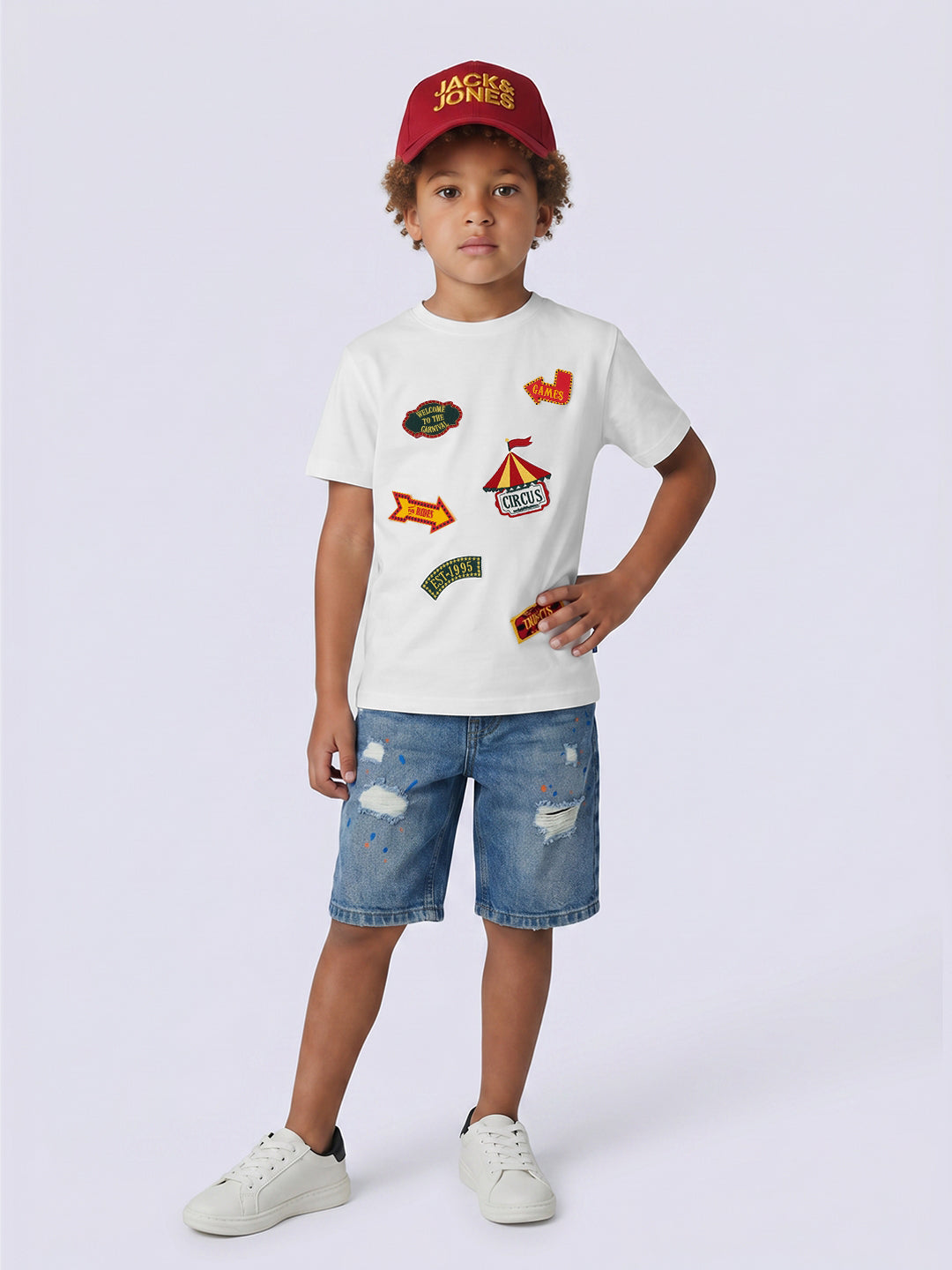 EMBRIT White Graphic Patch Cotton T-Shirt for Boys