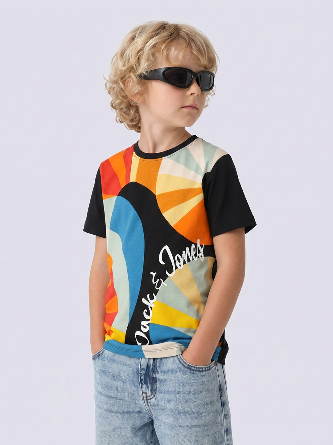 FANZY Black Abstract Print Cotton T-Shirt for Boys
