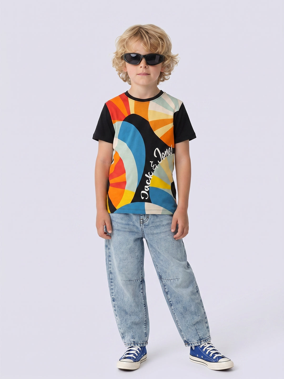 FANZY Black Abstract Print Cotton T-Shirt for Boys