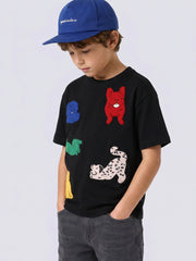 FURRY Black Bouclé Dog Appliqué Cotton T-Shirt for Boys