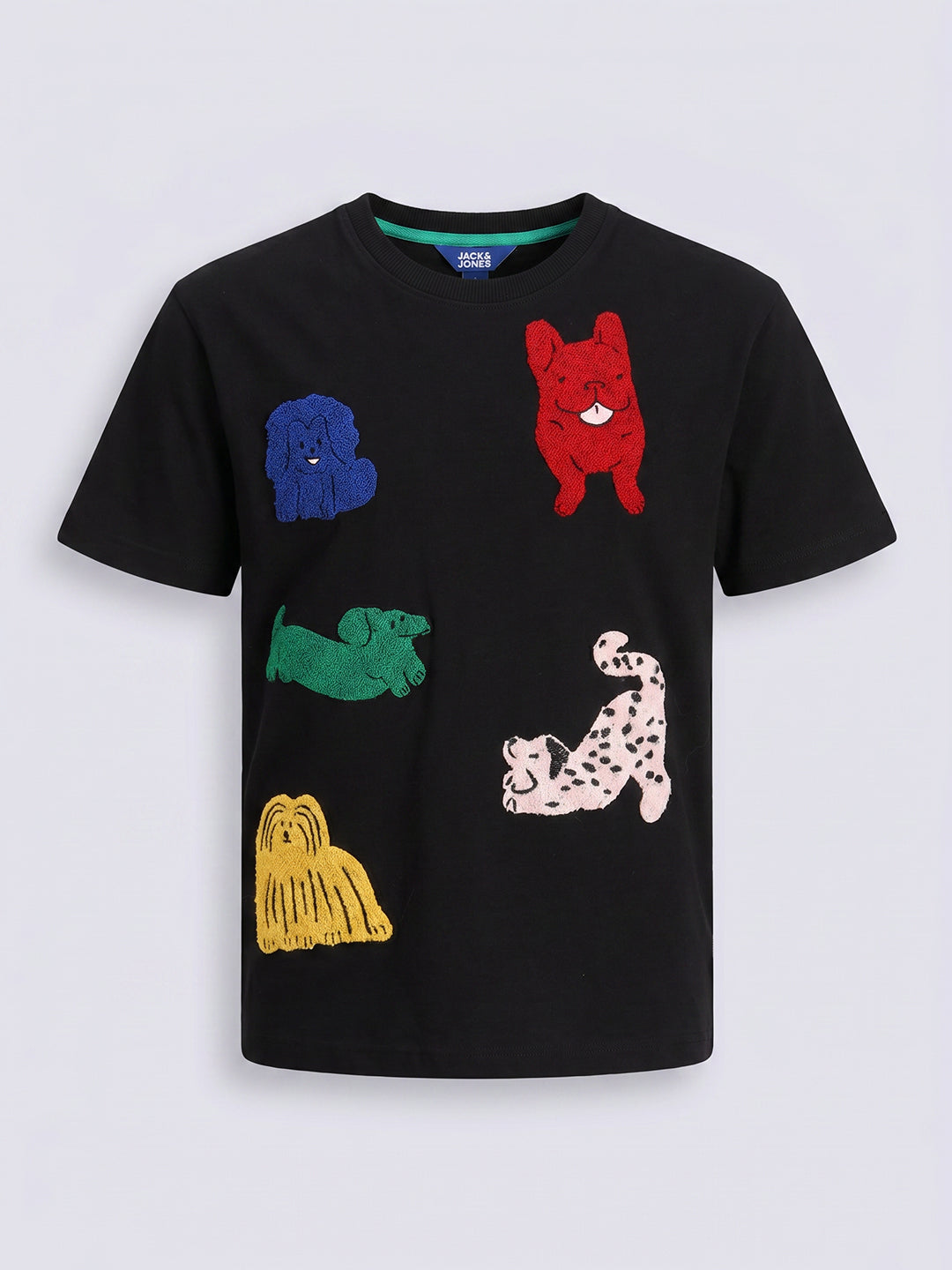 FURRY Black Bouclé Dog Appliqué Cotton T-Shirt for Boys
