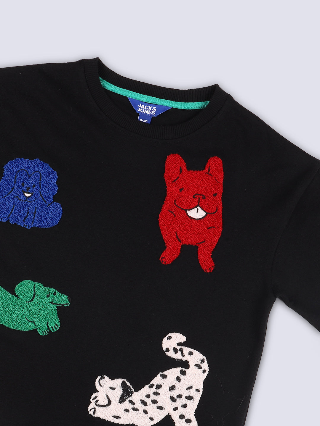 FURRY Black Bouclé Dog Appliqué Cotton T-Shirt for Boys
