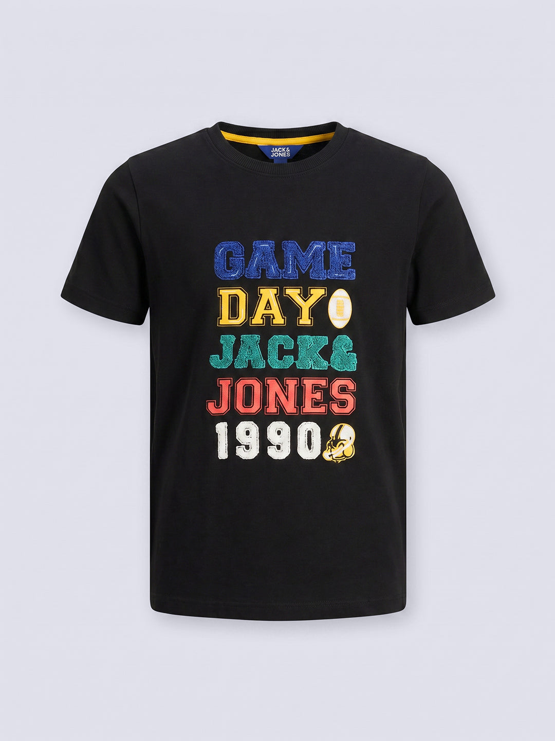 GAME DAY Black Bouclé Graphic Cotton T-Shirt for Boys