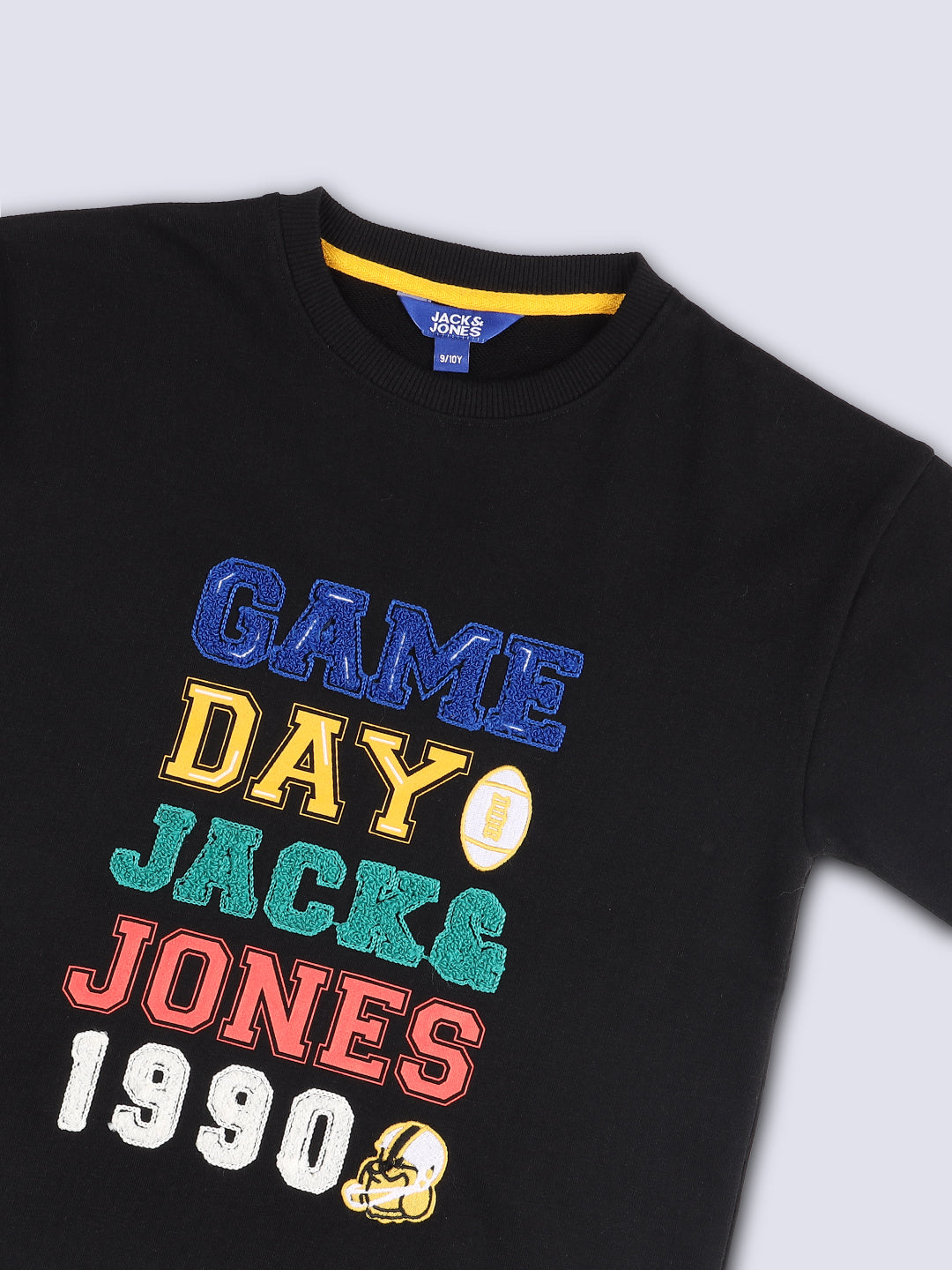 GAME DAY Black Bouclé Graphic Cotton T-Shirt for Boys
