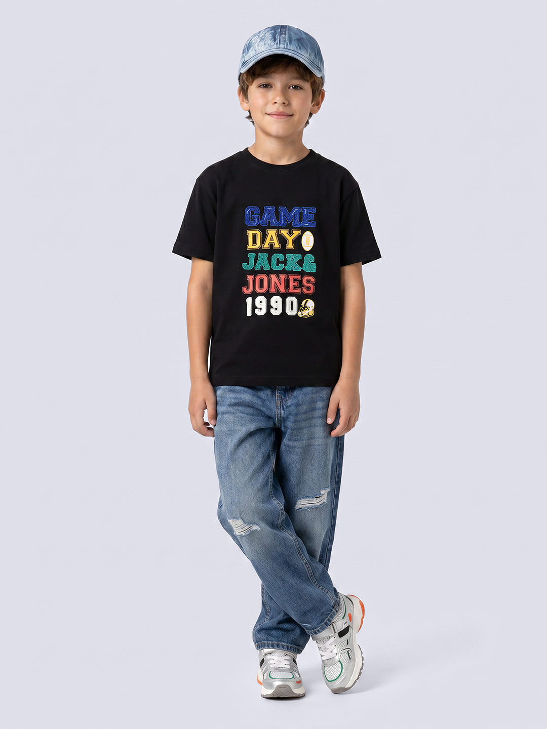 GAME DAY Black Bouclé Graphic Cotton T-Shirt for Boys