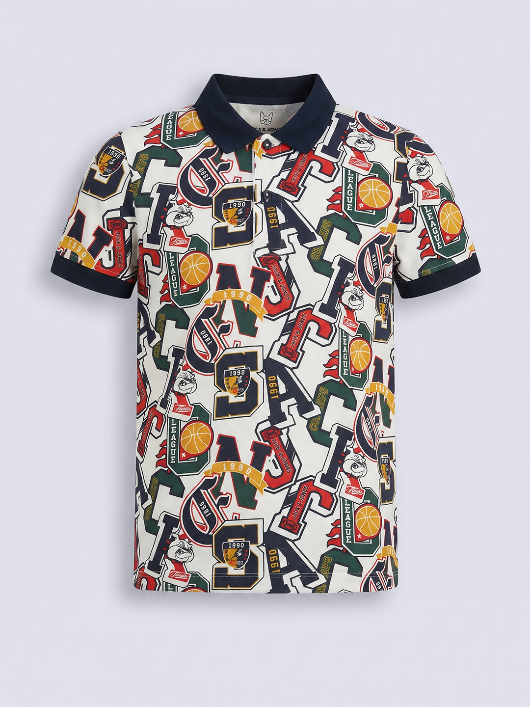LEAGUE Off-White Varsity Print Cotton Polo T-Shirt for Boys
