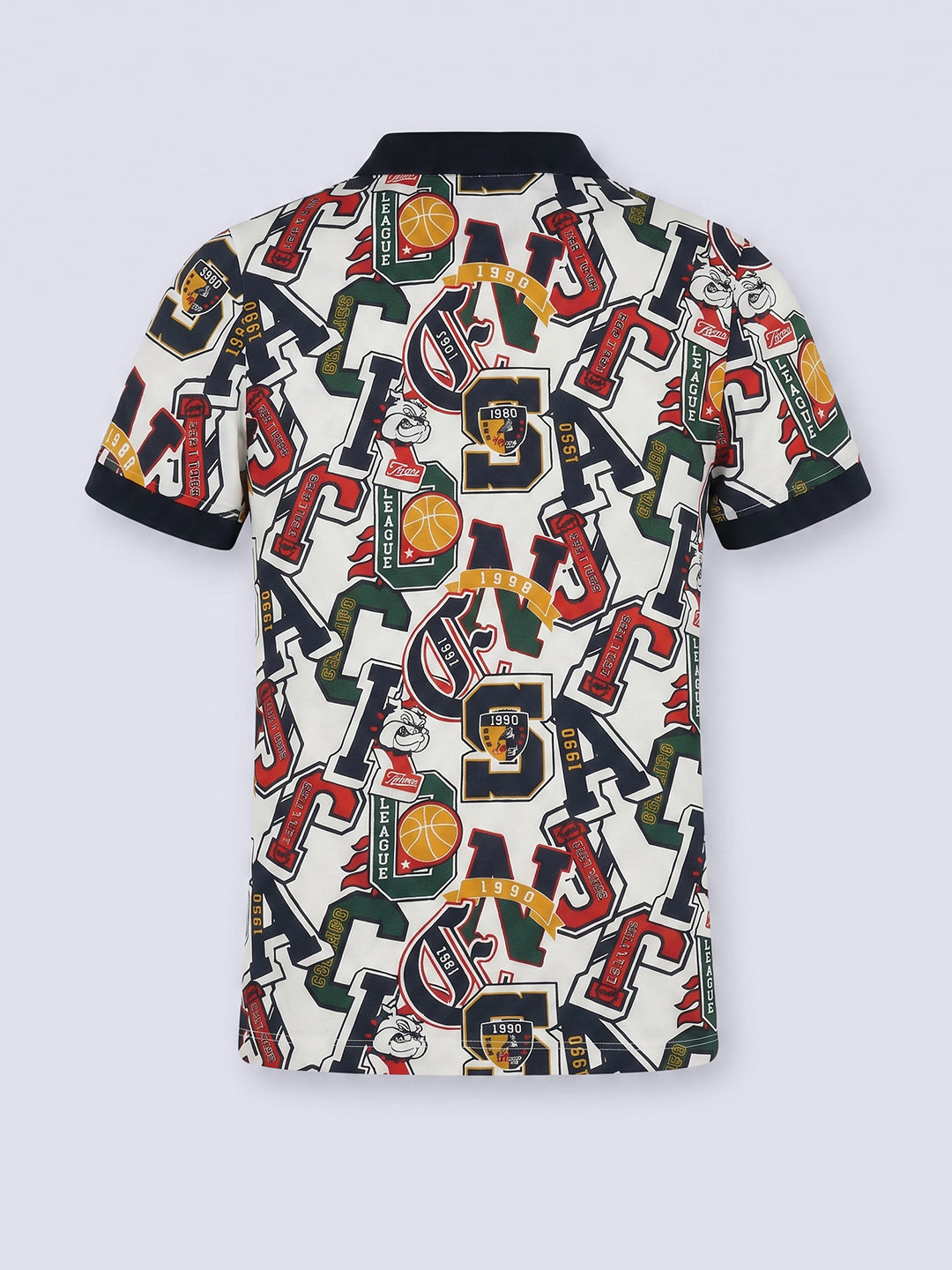 LEAGUE Off-White Varsity Print Cotton Polo T-Shirt for Boys