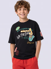 MIXUP Graphic Printed T-Shirt for Boys – Jet Black Oversized