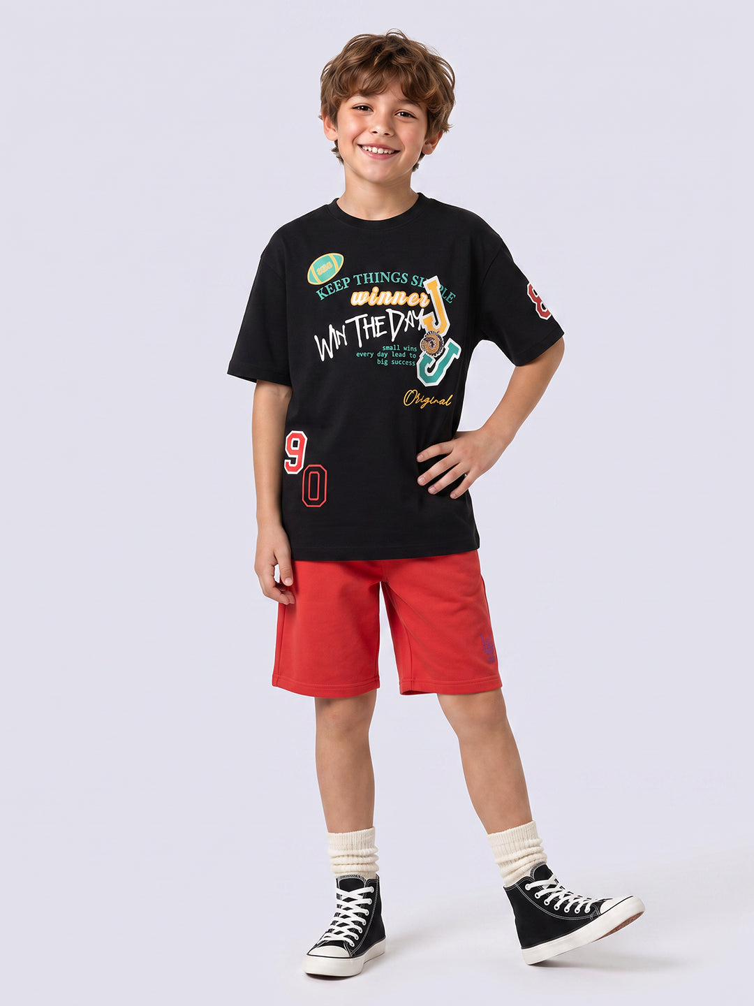 MIXUP Graphic Printed T-Shirt for Boys – Jet Black Oversized