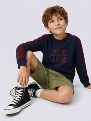 OTTOMAN Blue Textured Graphic Cotton Long Sleeve T-Shirt for Boys