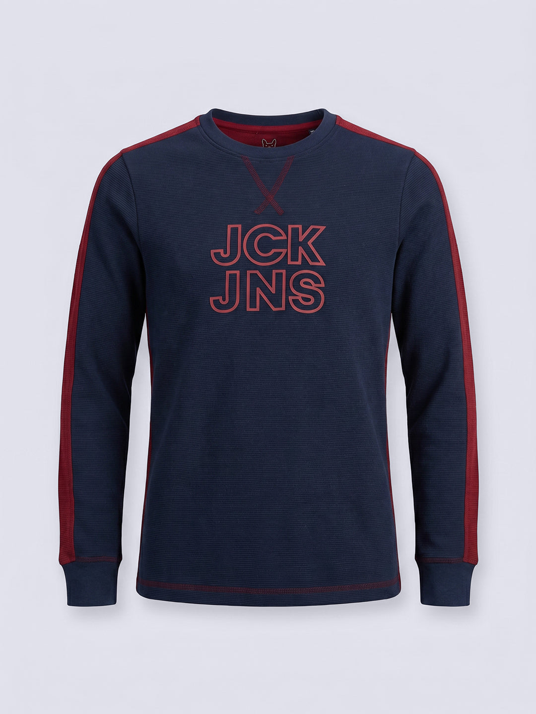 OTTOMAN Blue Textured Graphic Cotton Long Sleeve T-Shirt for Boys