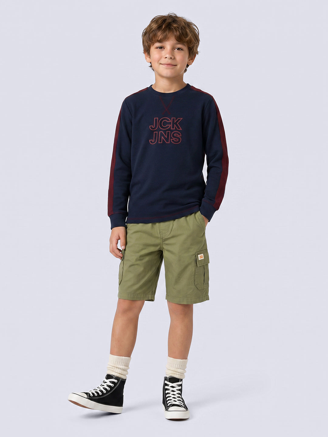 OTTOMAN Blue Textured Graphic Cotton Long Sleeve T-Shirt for Boys