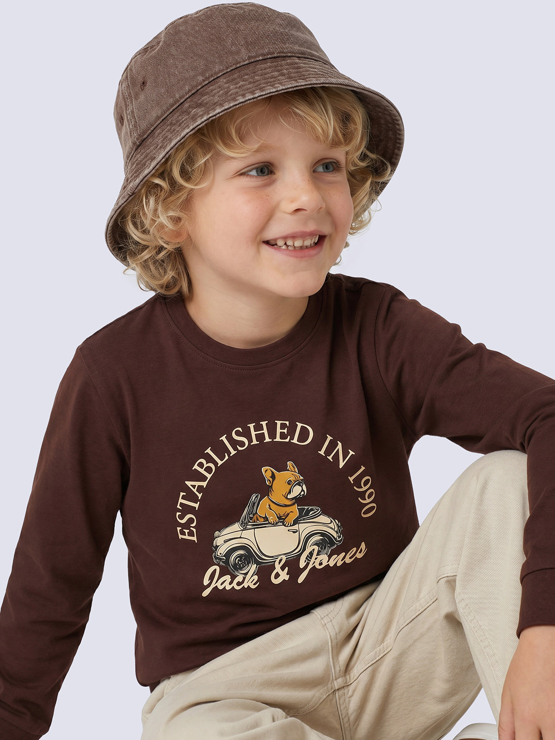 RIDER Brown Graphic Cotton Long Sleeve T-Shirt for Boys