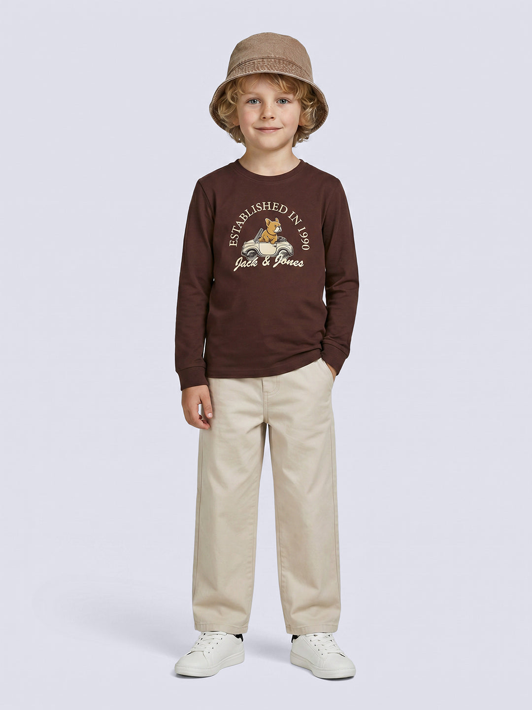 RIDER Brown Graphic Cotton Long Sleeve T-Shirt for Boys