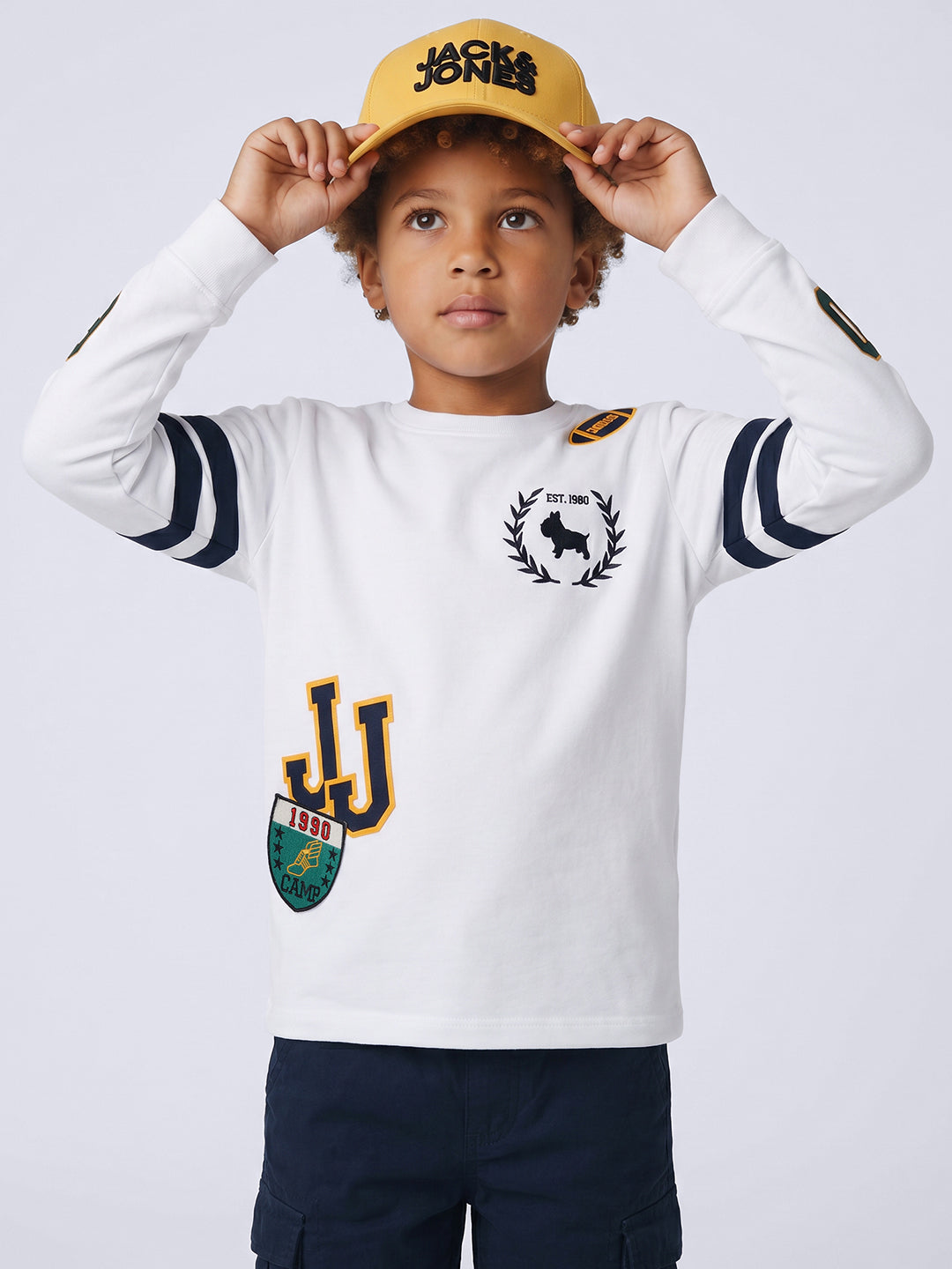 SMARTY White Varsity Patch Cotton Long Sleeve T-Shirt for Boys