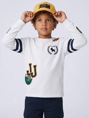 SMARTY White Varsity Patch Cotton Long Sleeve T-Shirt for Boys