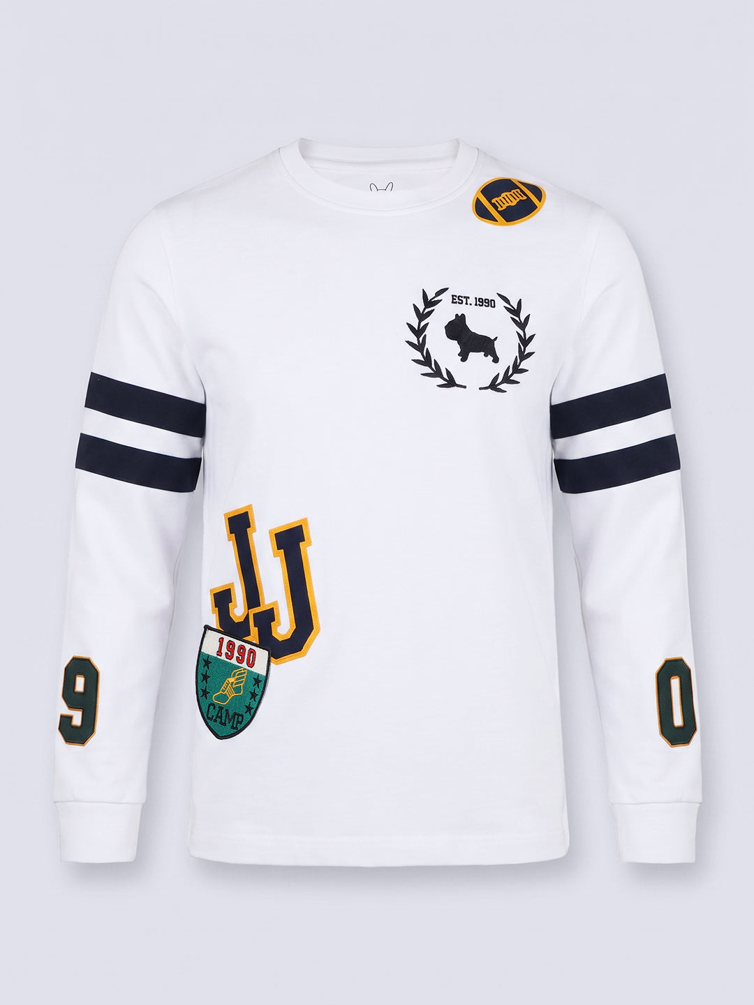 SMARTY White Varsity Patch Cotton Long Sleeve T-Shirt for Boys