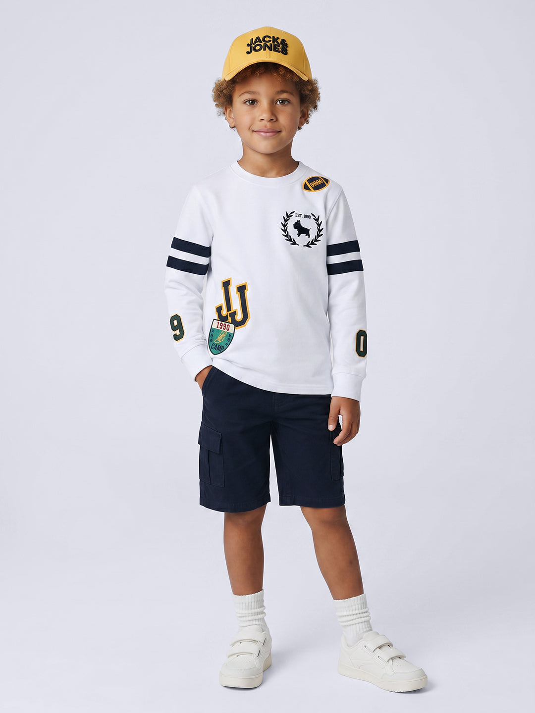 SMARTY White Varsity Patch Cotton Long Sleeve T-Shirt for Boys