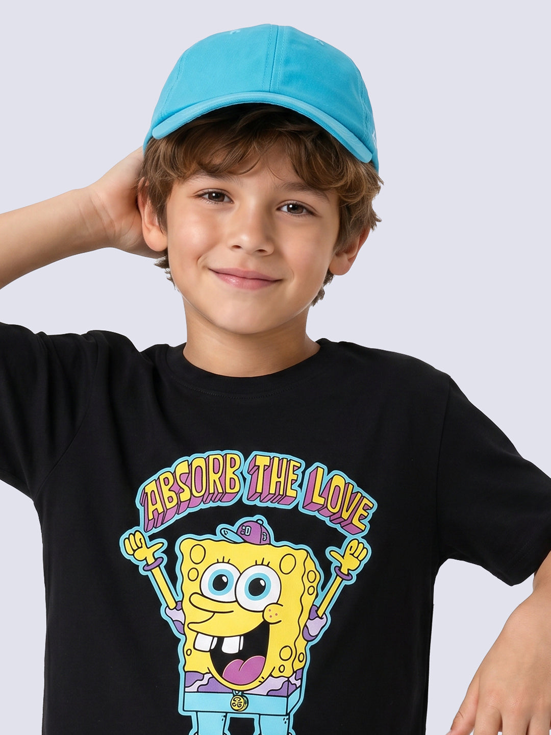 SPONGE LOVE Black SpongeBob Graphic Cotton T-Shirt for Boys
