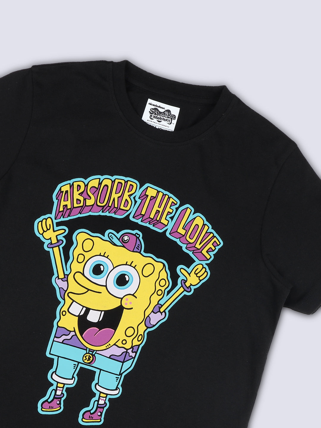 SPONGE LOVE Black SpongeBob Graphic Cotton T-Shirt for Boys