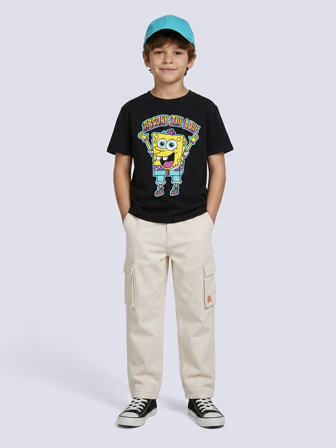 SPONGE LOVE Black SpongeBob Graphic Cotton T-Shirt for Boys