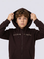 Logo Print Zip Up Hoodie for Boys Chocolate Fondant