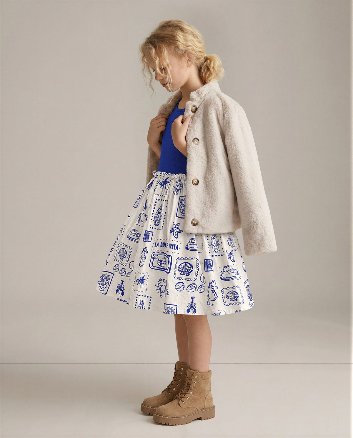 Girls Surf Blue Printed Fit & Flare 100% Cotton Dress
