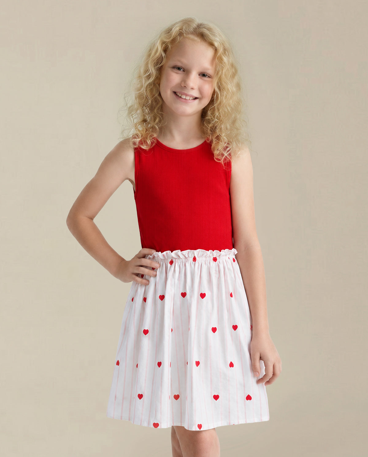 Girls Crimson Printed Fit & Flare Cotton Dress