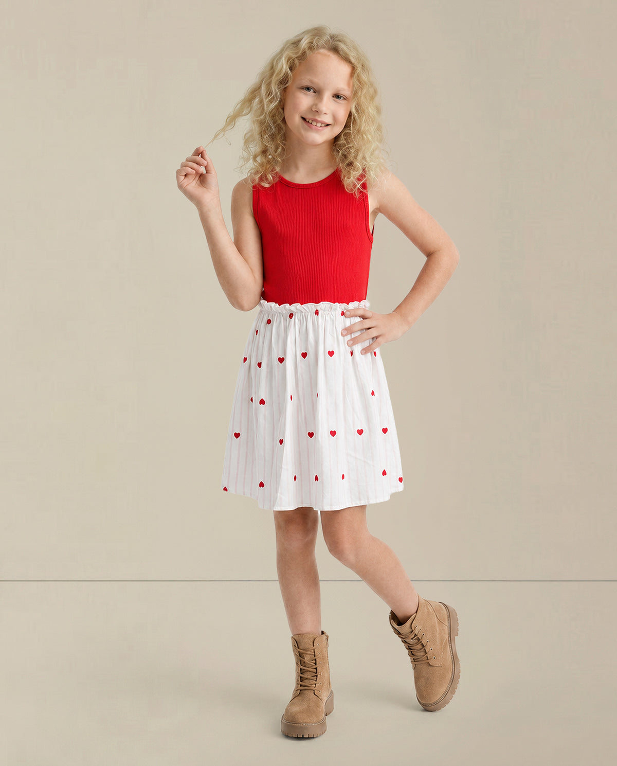 Girls Crimson Printed Fit & Flare Cotton Dress