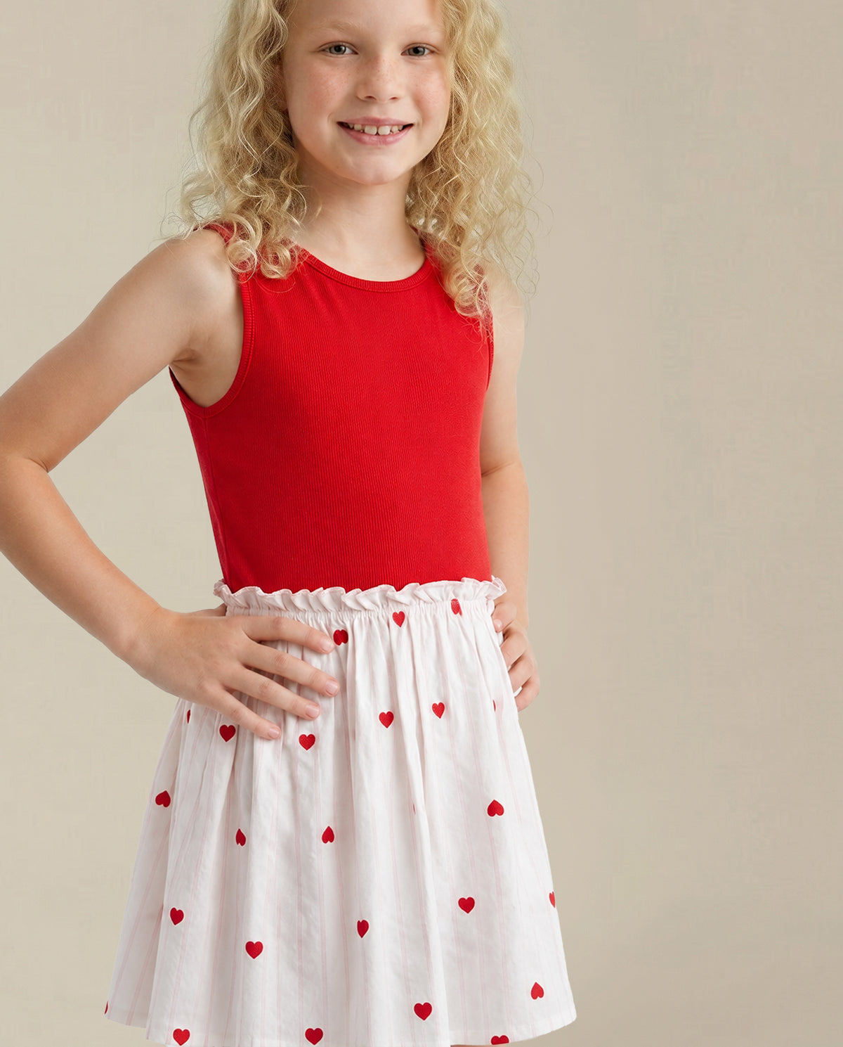 Girls Crimson Printed Fit & Flare Cotton Dress