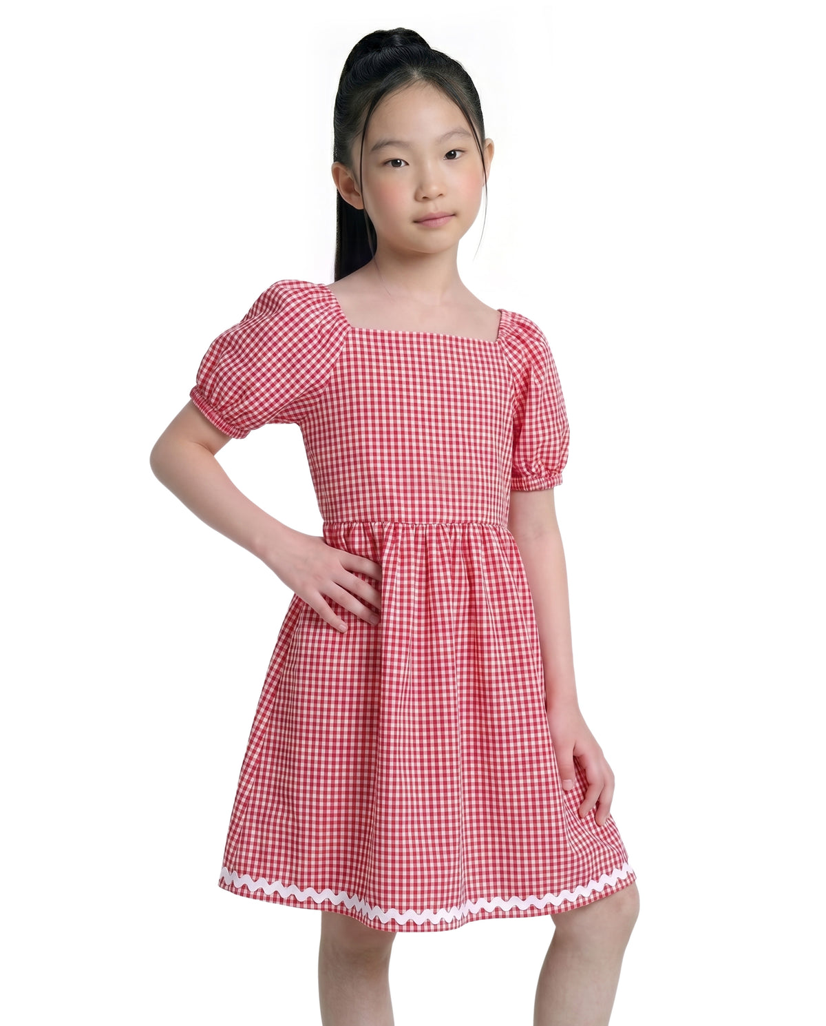 Girls Adrenaline Rush Red Checked Regular-Fit Cotton Dress