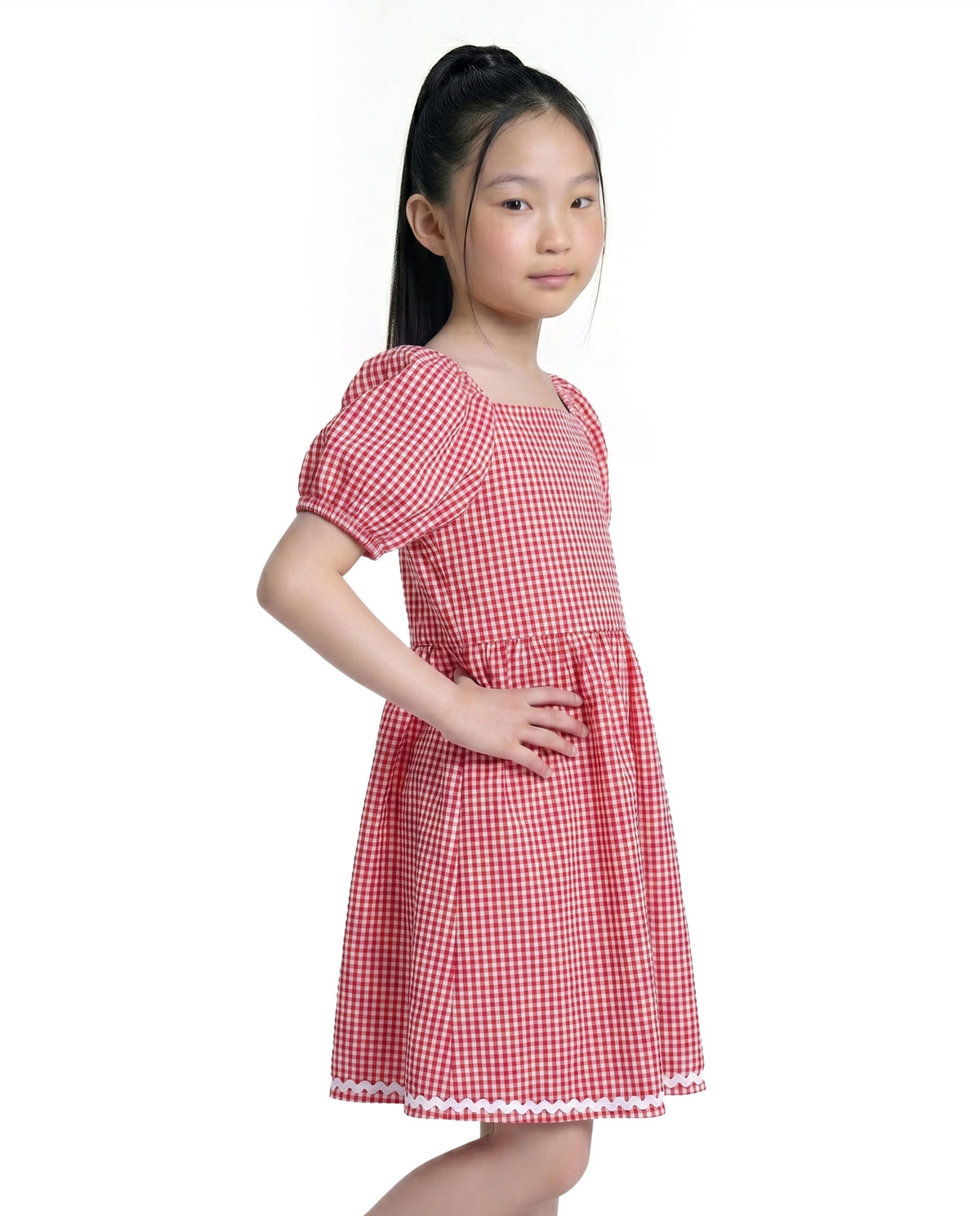 Girls Adrenaline Rush Red Checked Regular-Fit Cotton Dress