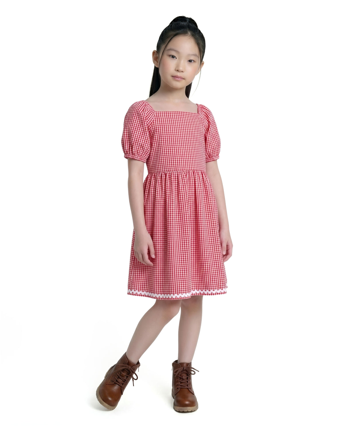 Girls Adrenaline Rush Red Checked Regular-Fit Cotton Dress