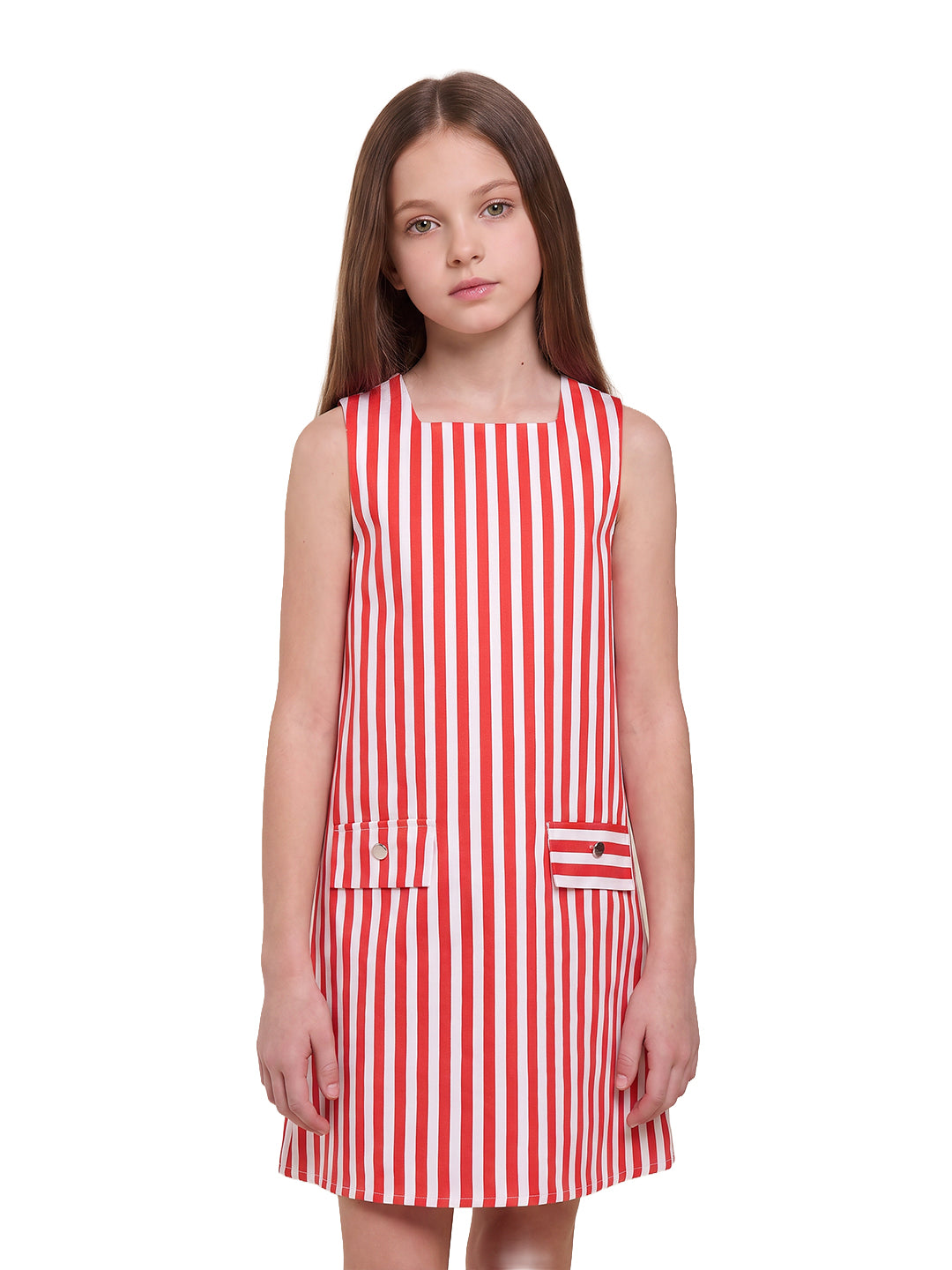 Girls Adrenaline Rush Red Striped Regular-Fit Cotton Dress