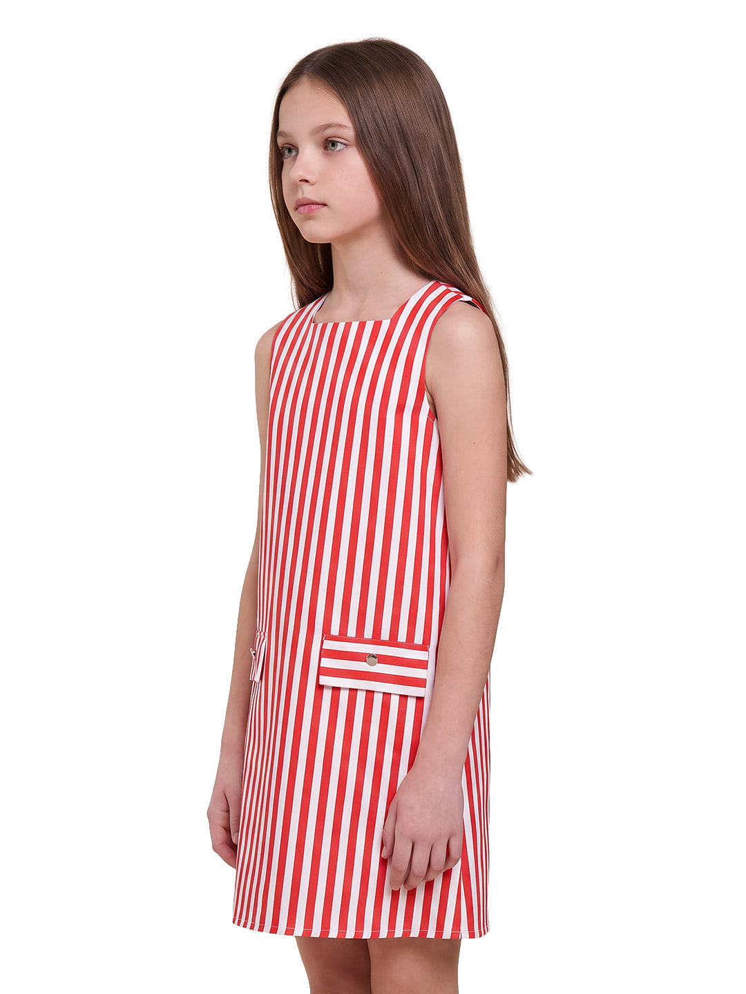 Girls Adrenaline Rush Red Striped Regular-Fit Cotton Dress