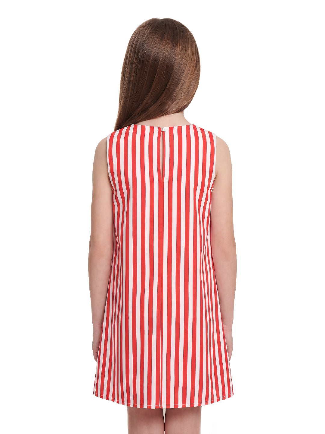 Girls Adrenaline Rush Red Striped Regular-Fit Cotton Dress