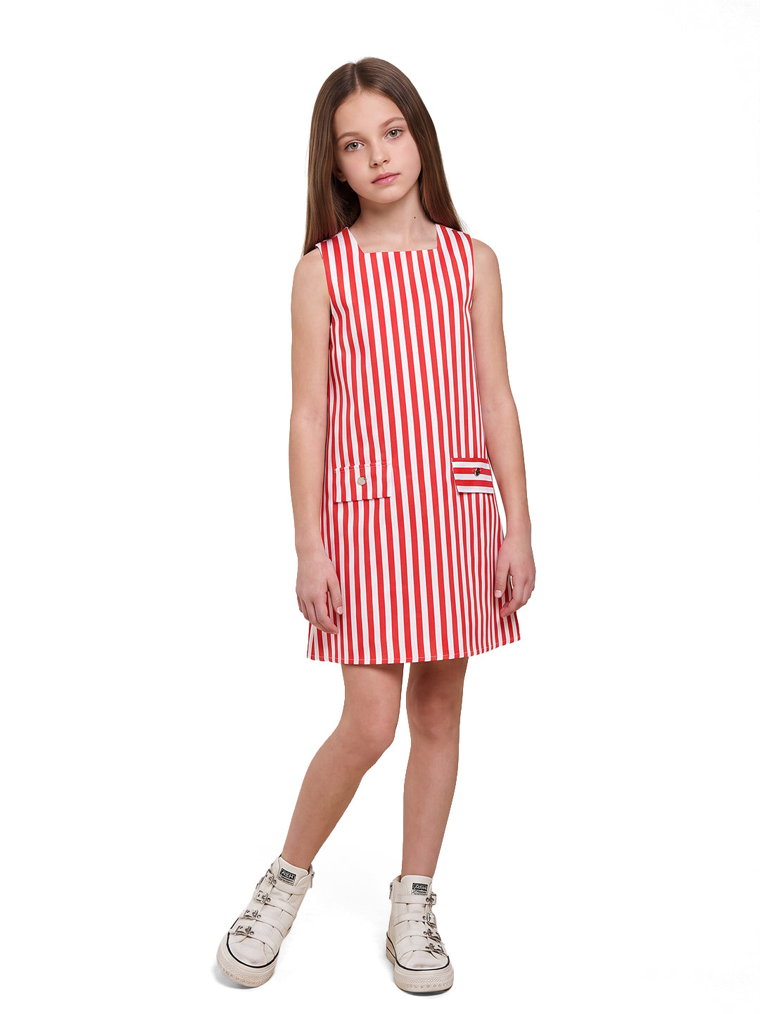 Girls Adrenaline Rush Red Striped Regular-Fit Cotton Dress