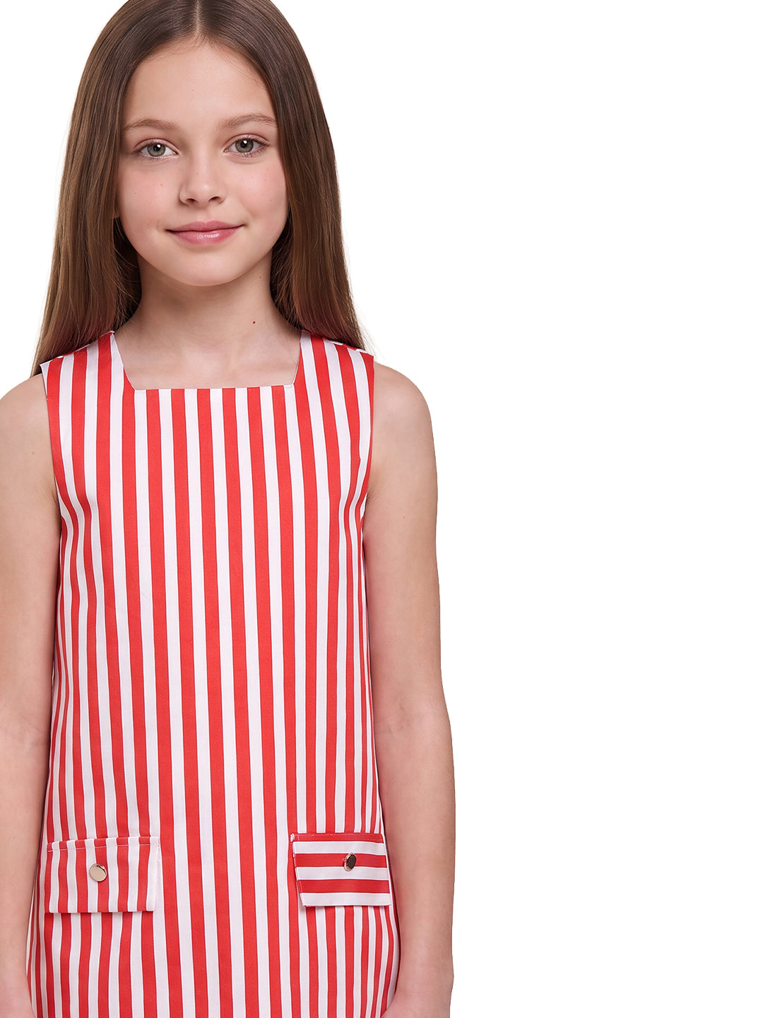 Girls Adrenaline Rush Red Striped Regular-Fit Cotton Dress