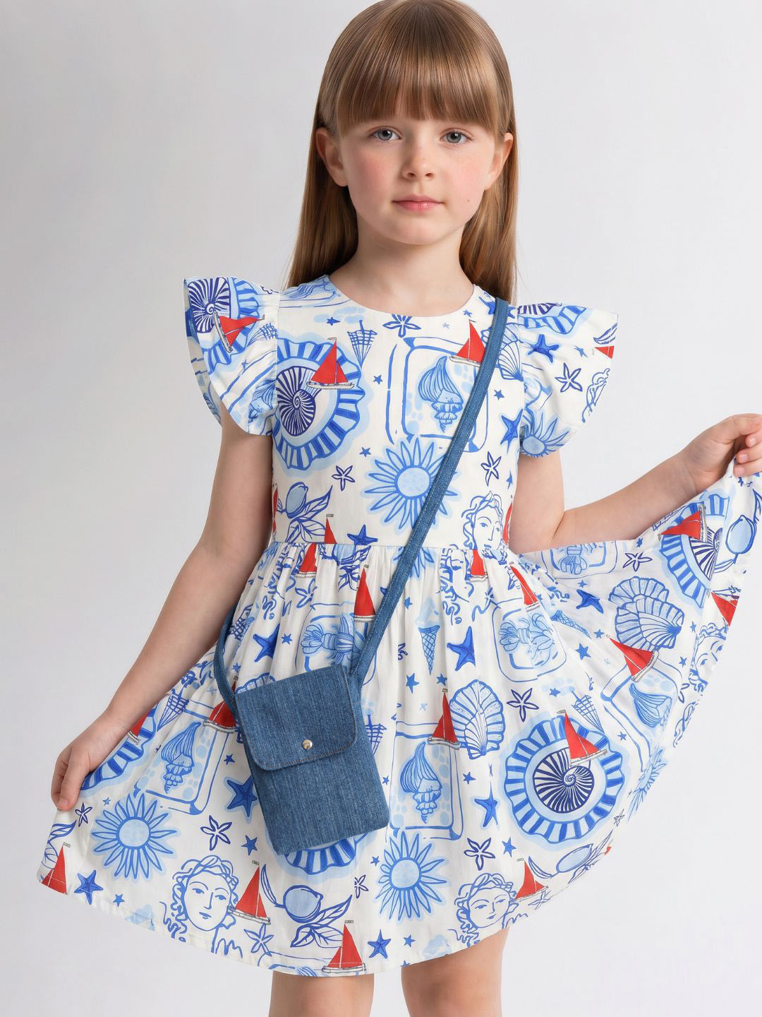 Girls Cloud Dancer Solid Regular Fit Cotton Dress
