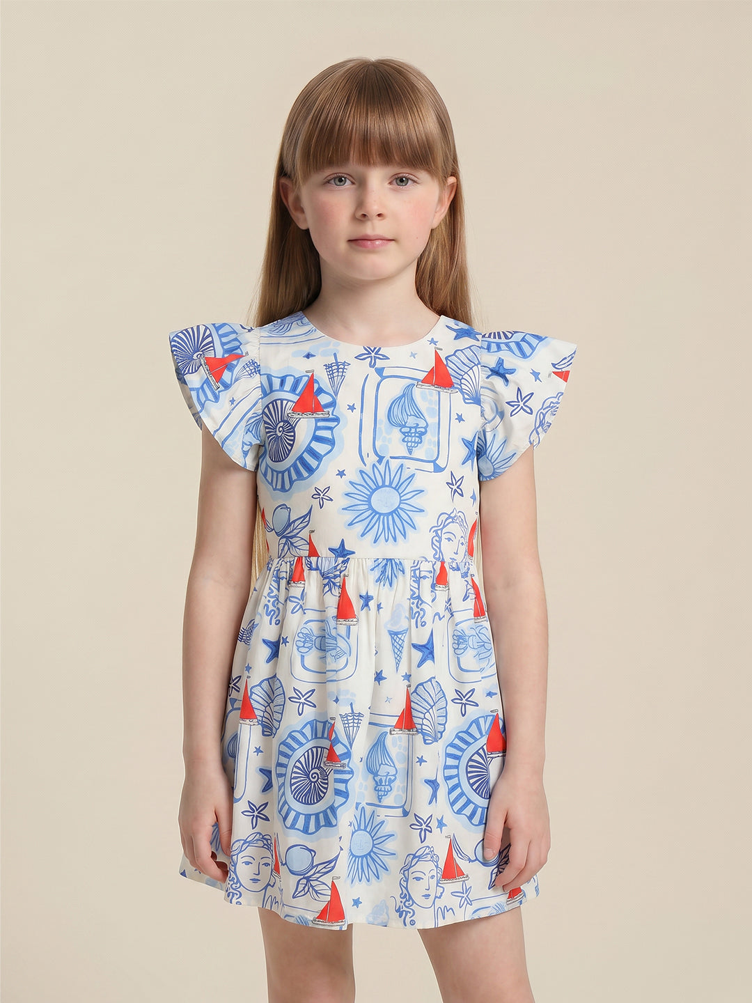 Girls Cloud Dancer Solid Regular Fit Cotton Dress