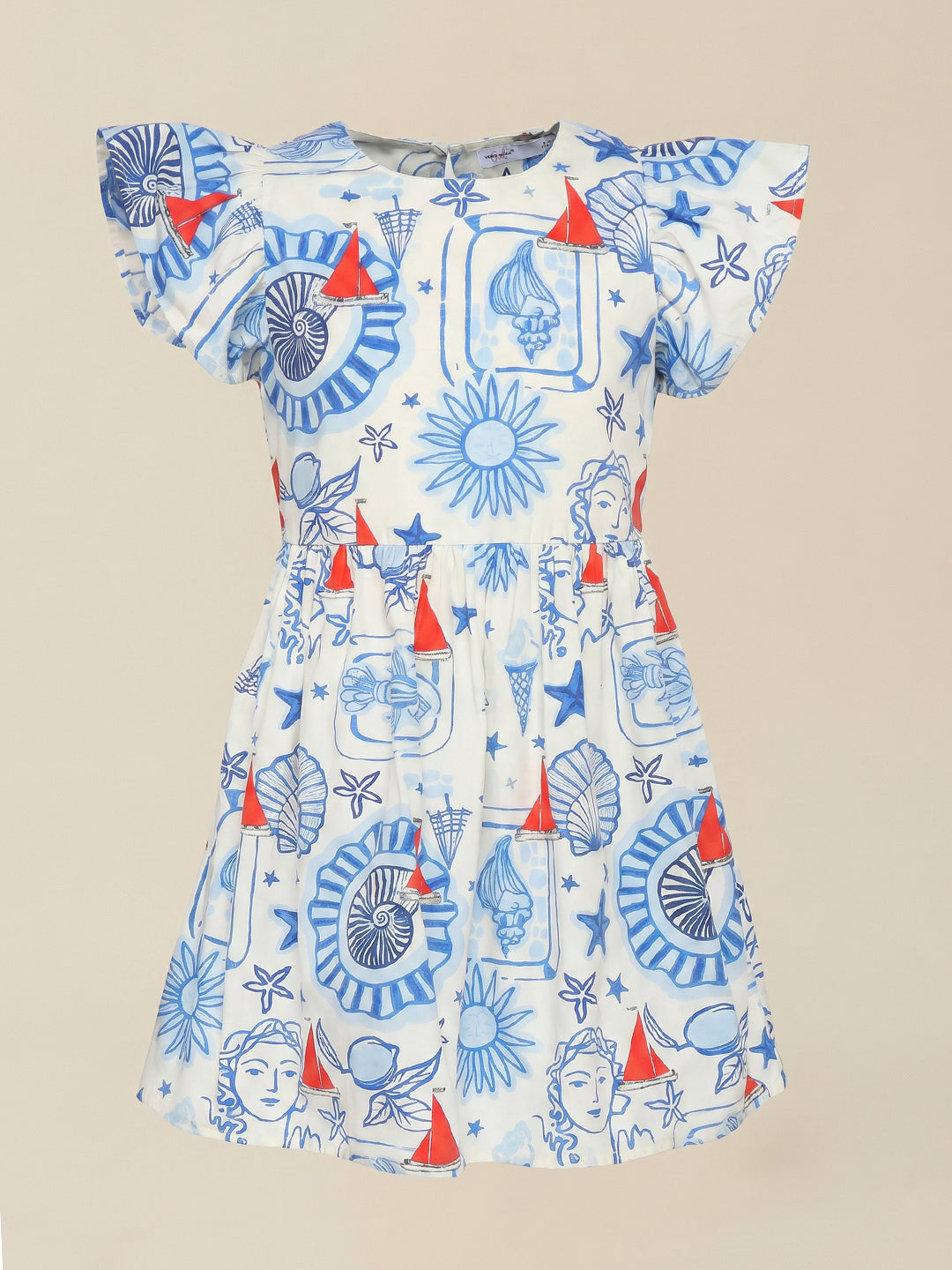 Girls Cloud Dancer Solid Regular Fit Cotton Dress