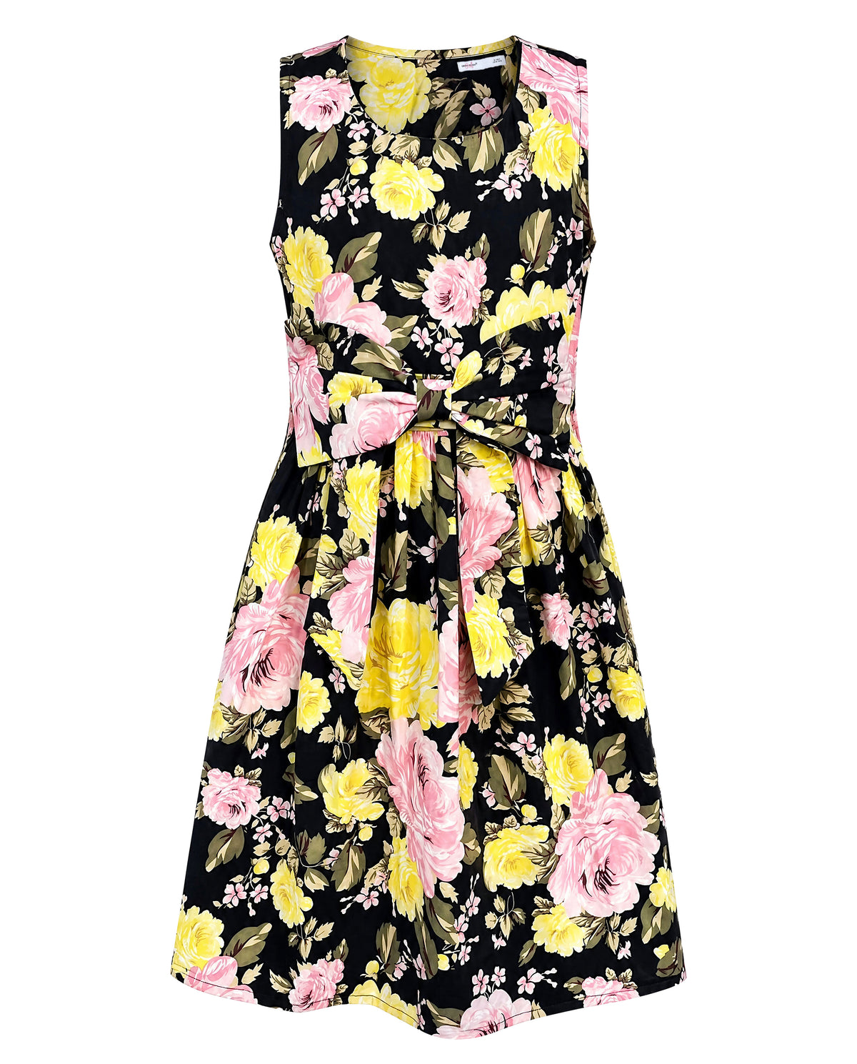 Girls Jet Black Floral Fit & Flare 100% Cotton Dress