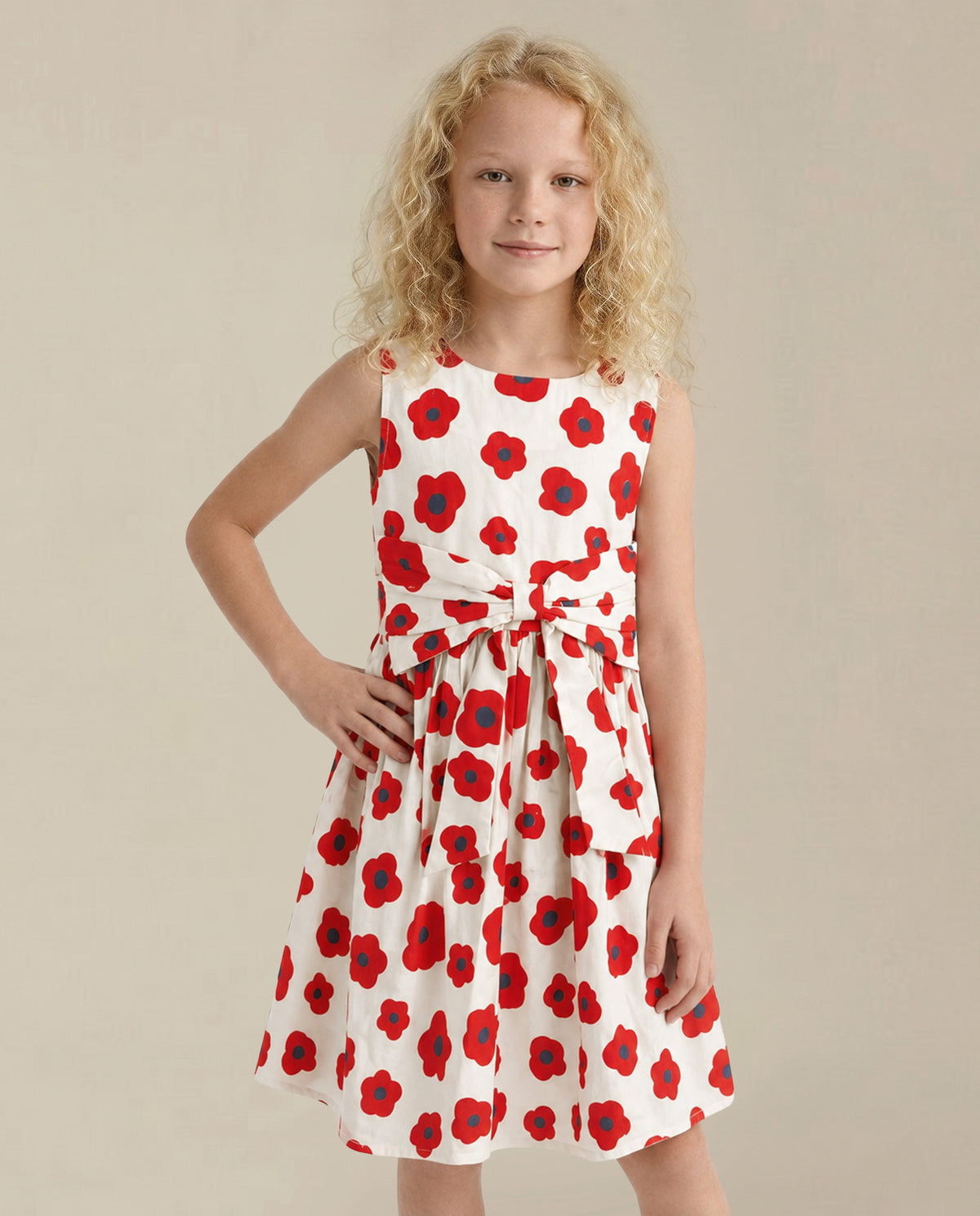 Girls Crimson Floral Fit & Flare Dress