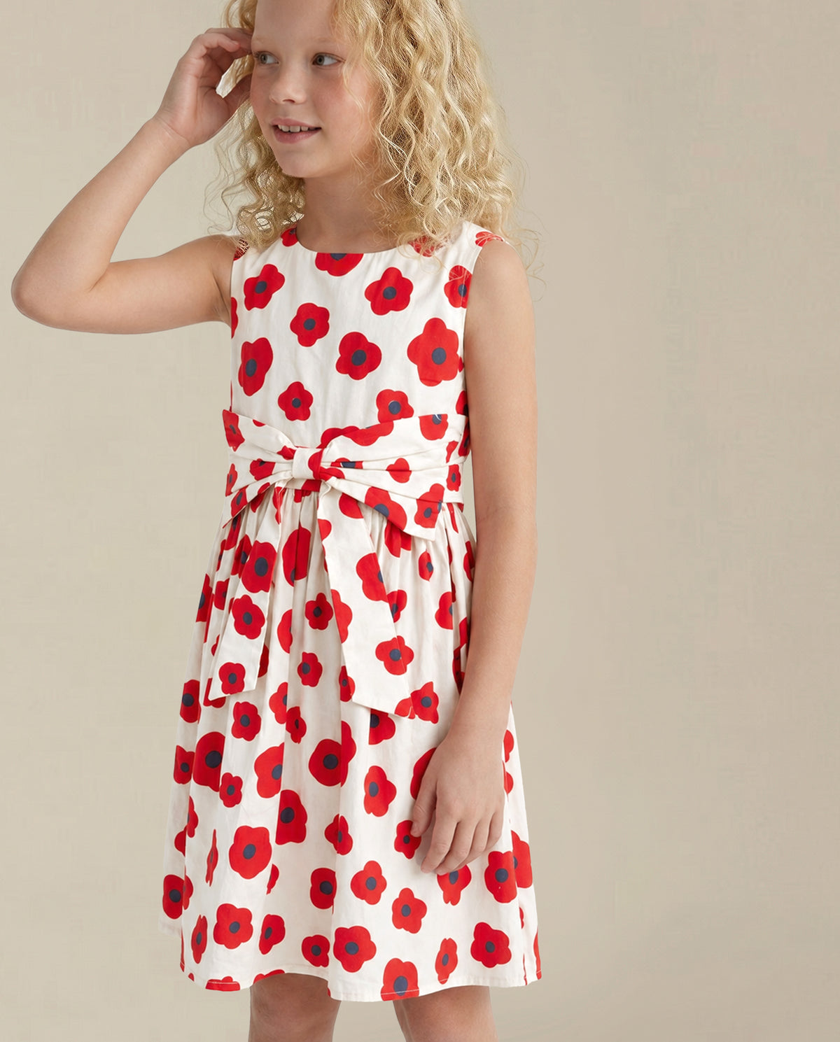 Girls Crimson Floral Fit & Flare Dress