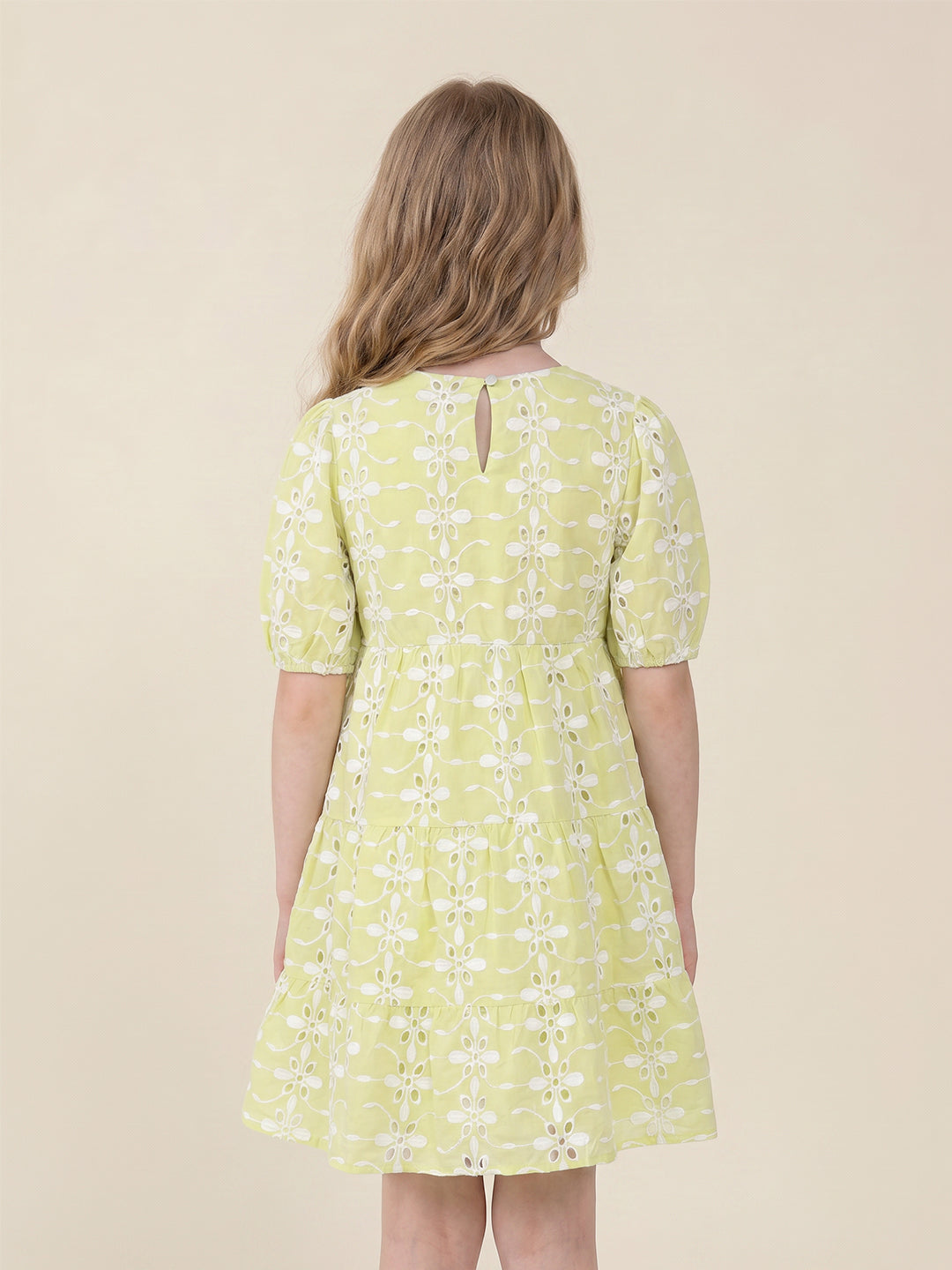 Girls Celery Solid Regular Fit Cotton Dress