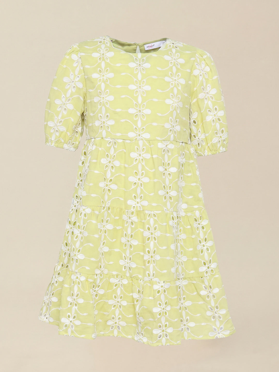 Girls Celery Solid Regular Fit Cotton Dress