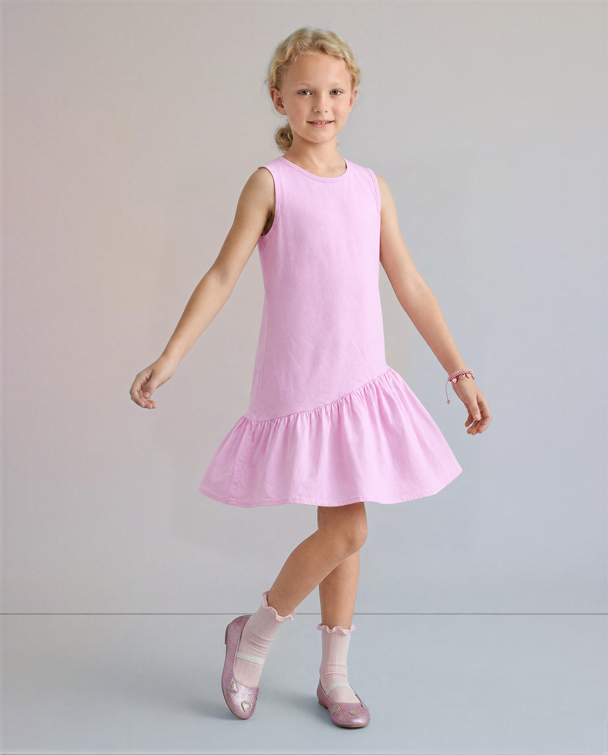 Girls Prism Pink Solid Fit & Flare 100% Cotton Dress