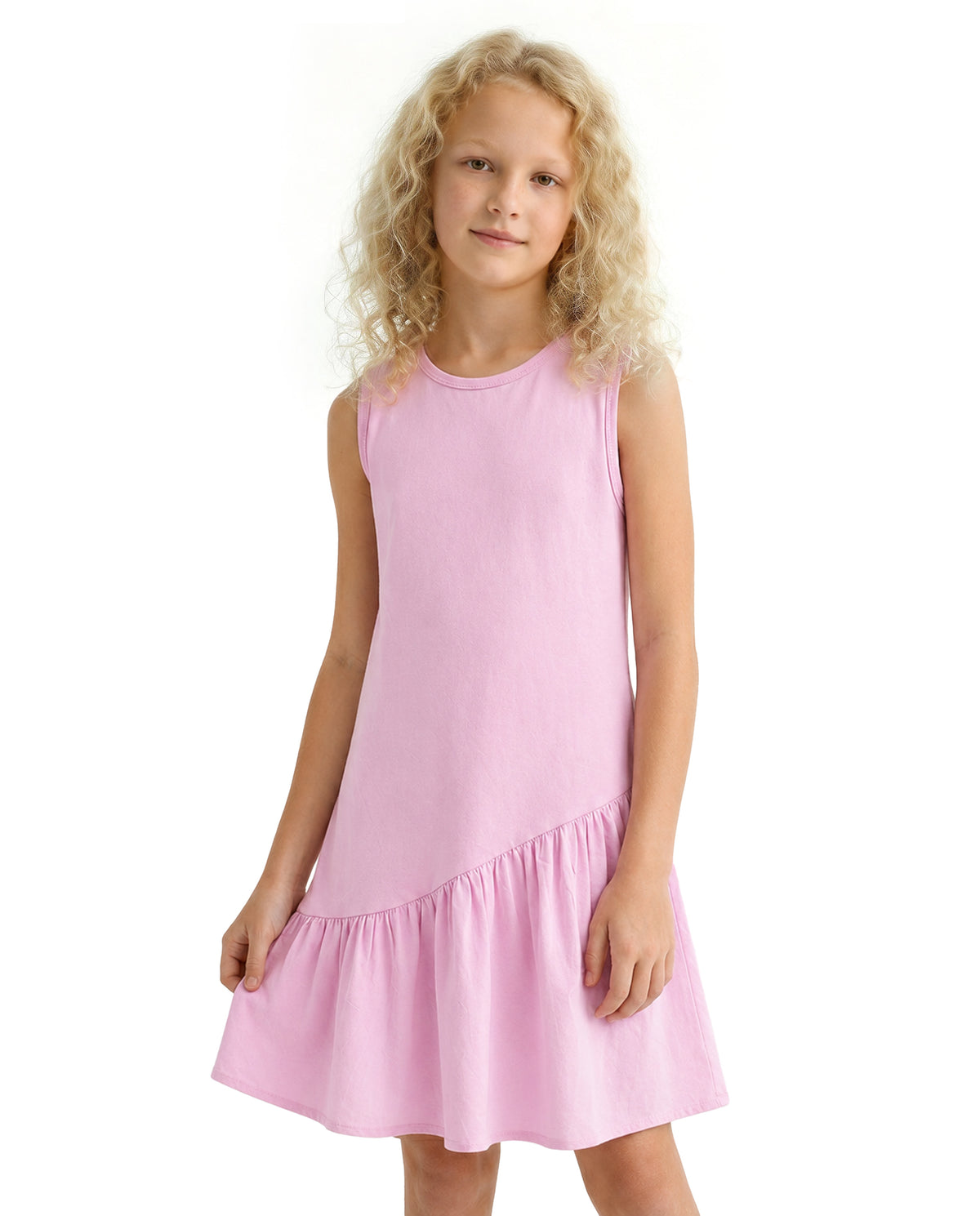 Girls Prism Pink Solid Fit & Flare 100% Cotton Dress
