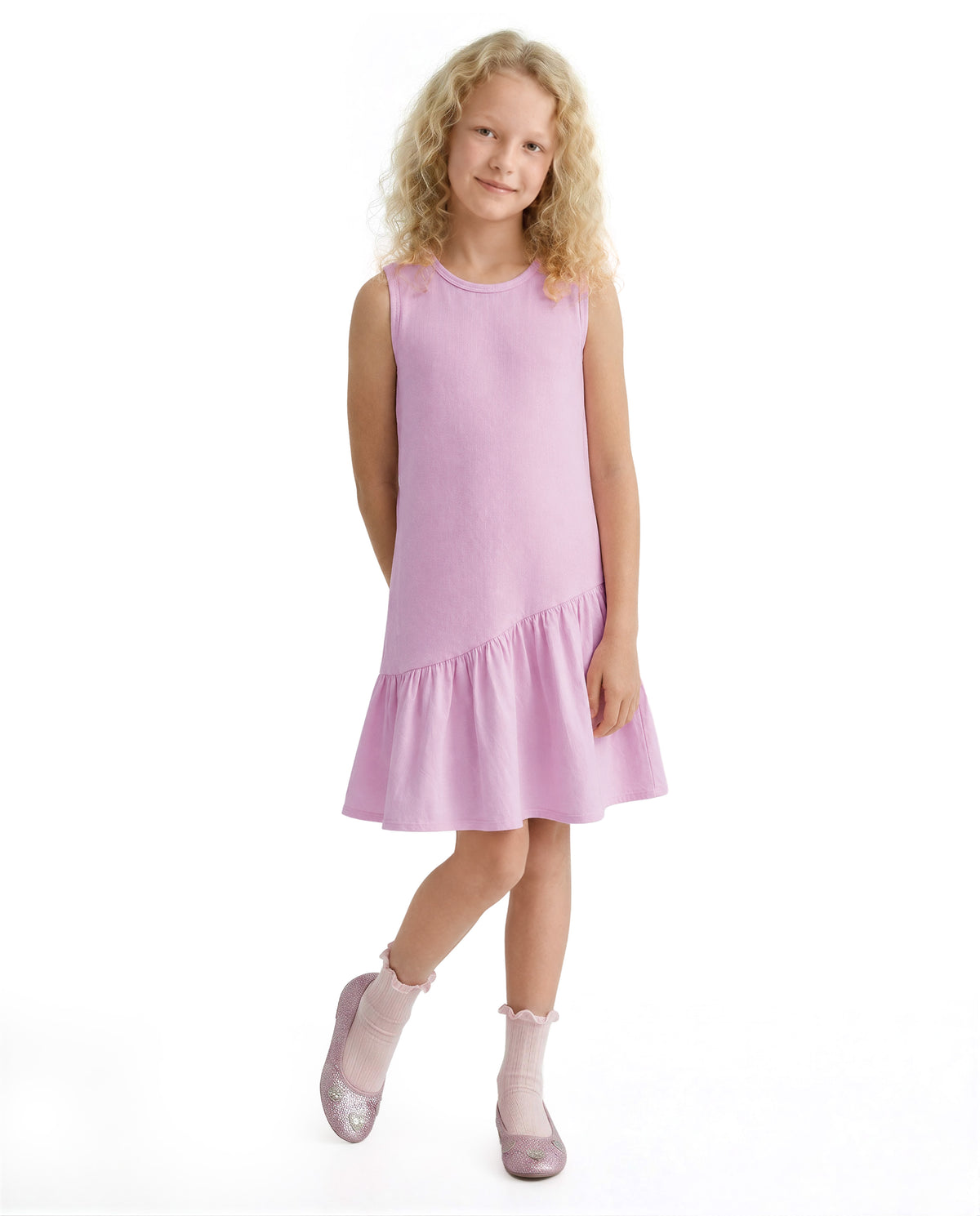 Girls Prism Pink Solid Fit & Flare 100% Cotton Dress