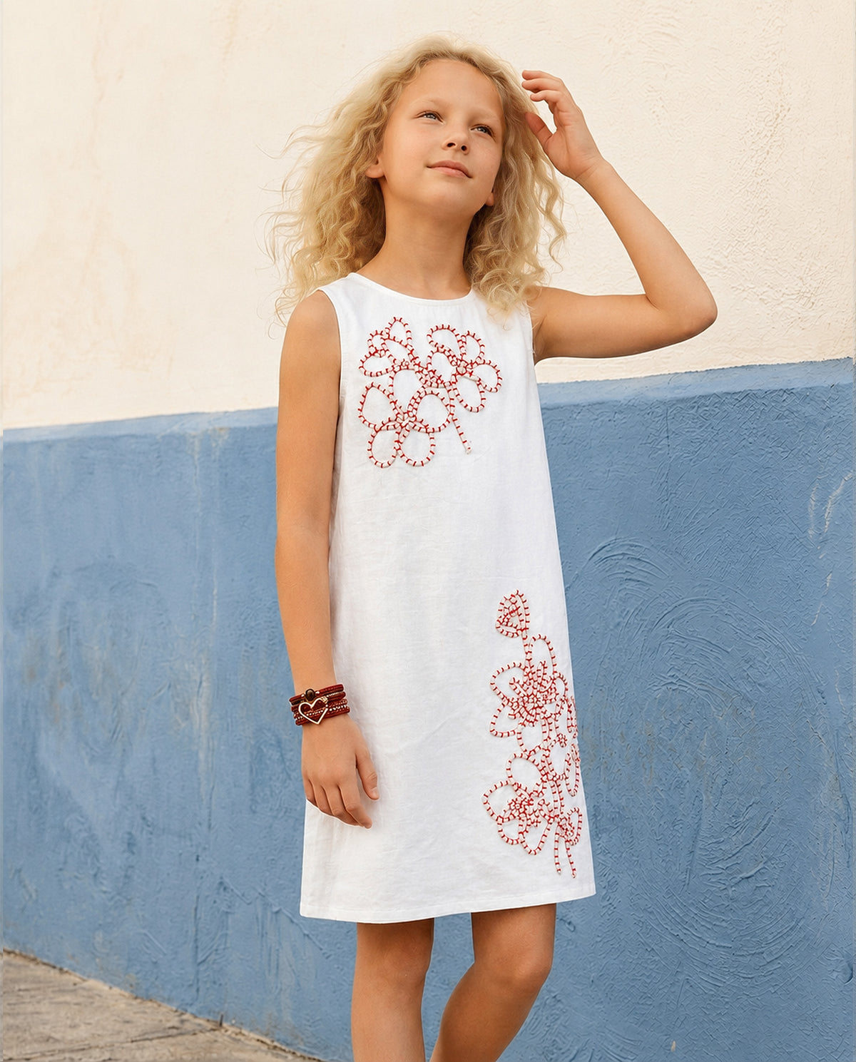 Girls Cloud Dancer Abstract Regular-Fit 100% Cotton Dress